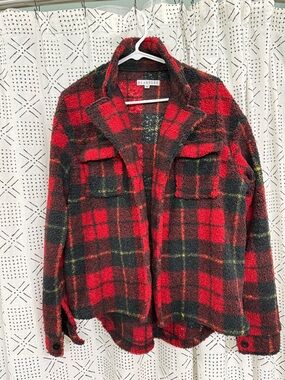 Blankly Red & Black Plaid Teddy Jacket